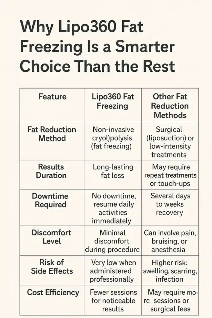Is it possible to permanently freeze fat cells? 2 Table showing benefits of fat freezing to remove fat cells Smethwick from Lipo 360
