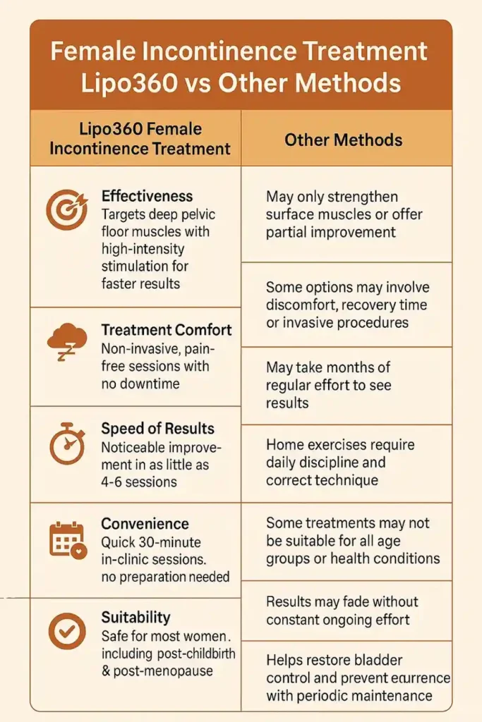Comprehensive Guide To Female Incontinence Treatment Options 1 Table showing benefits of incontinence treatment Smethwick